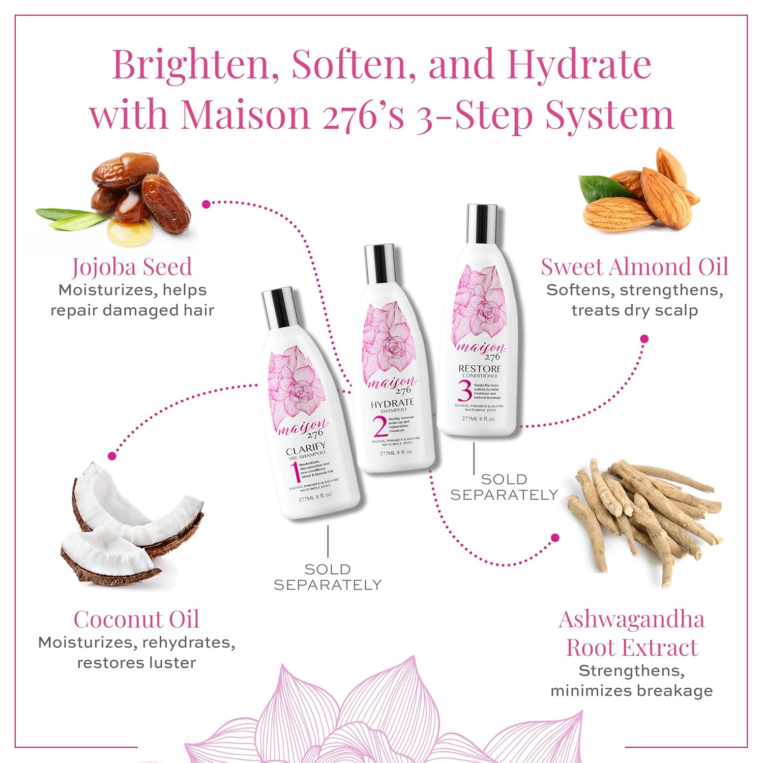 Maison 276 HYDRATE Shampoo for Silver, Gray & Blonde Hair, Tone-Correcting, Neutralizes Brassiness & Replenishes Hair Moisture, Sulfate-Free, 8 oz Bottle